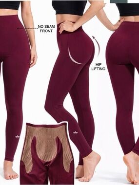 Compression High-Waist Hip-Lift Leggings in Deep Burgundy